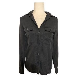 zara womens denim collection Solid Black long sleeve button down top xs